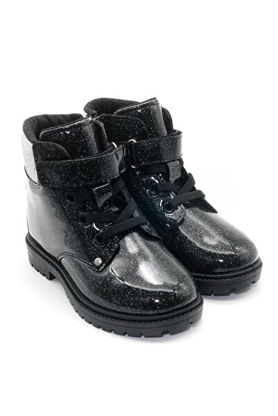 KU&PA SHOES أحذية تيمبر للأطفال باللون الأسود اللامع للبنات والأولاد، أحذية ل...