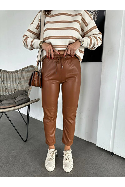Bled İçi Ş Fleece-Lined L Stretch Fabric Matte Leather Trousers
