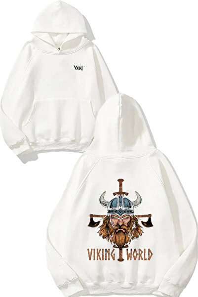 THEWERT Relive The Viking World Design Rucsac cu imprimeu Alb cu glugă Swea t...