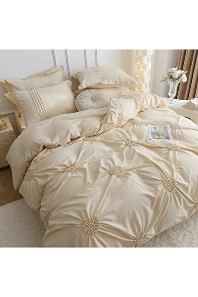 FIONNA.RO Lenjerie De Pat Finet Cu Inimioare Brodate - Crem