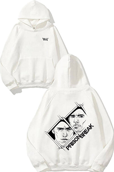 THEWERT سترة بريزون بريك مطبوع بتصميم بغطاء رأس باللون الأبيض