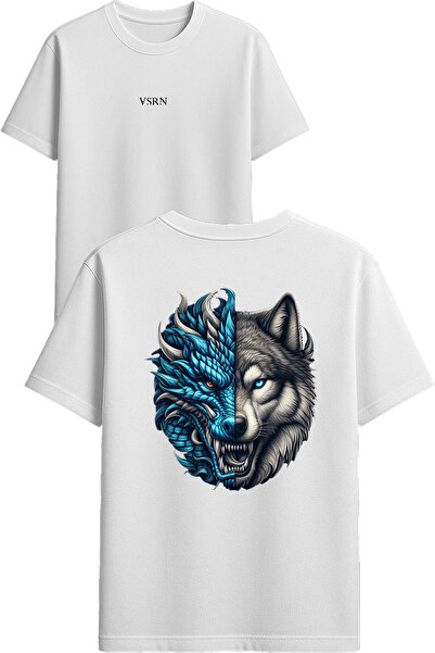 VSRN Tricou supradimensionat alb cu imprimeu Ejder Kurt Design