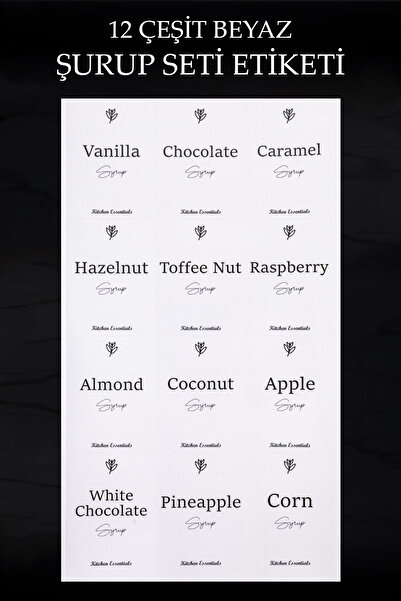 Dolkin Home Beyaz Kahve Şurubu Seti Etiketi Suya Dayanıklı 12 Parça Şurup Set...