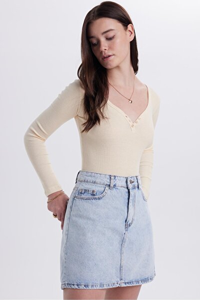 Tudors Women's Slim Fit Slim Fit Cotton V-Neck Stone Blouse