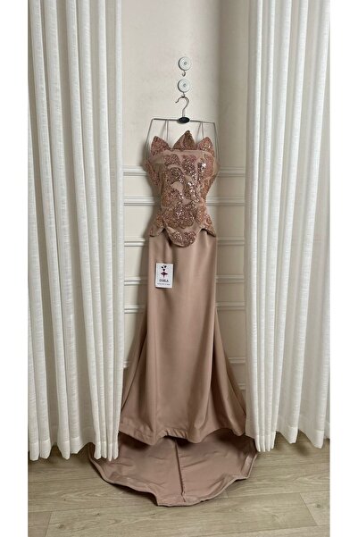 Onila flesh-colored embroidered evening dress