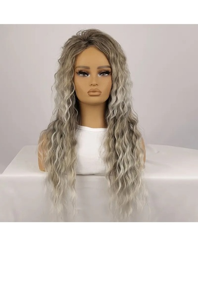 animis beauty Peruca Gri, lunga, creata, fara breton, fibra sintetica Premium cu aspect , 71 cm