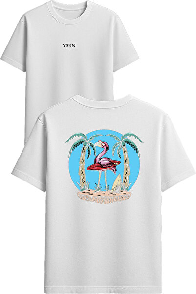VSRN تي شيرت فلامينجو ديزاين مطبوع أبيض قصة فضفاضة