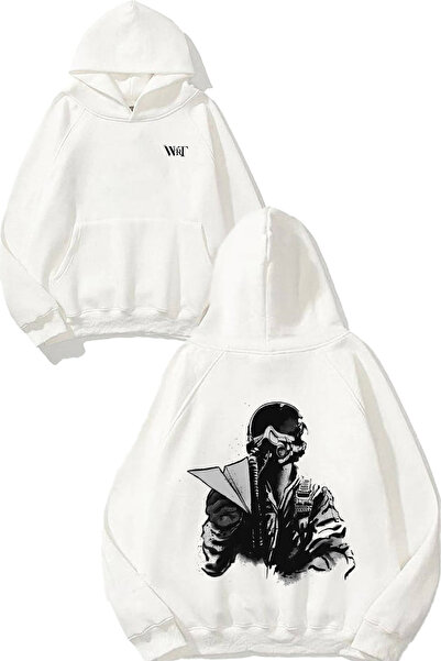 THEWERT Rucsac cu design pilot și avion cu imprimeu alb cu glugă Swea tricou