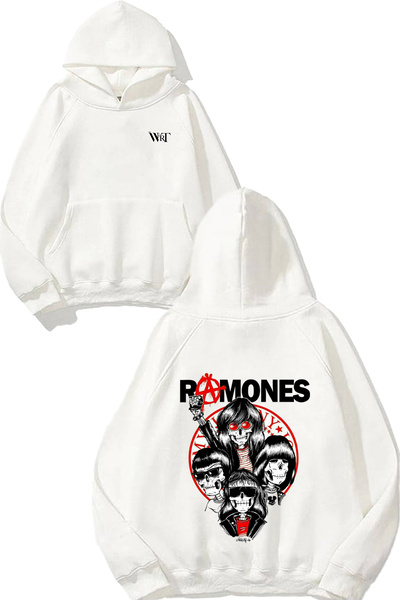 THEWERT Ramones 1 Design Spate cu imprimeu Alb cu glugă Swea tricou