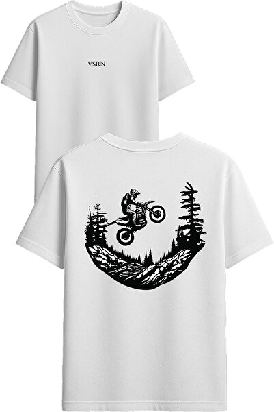 VSRN تي شيرت كروس تور ديزاين مطبوع أبيض قصة فضفاضة على الجبل