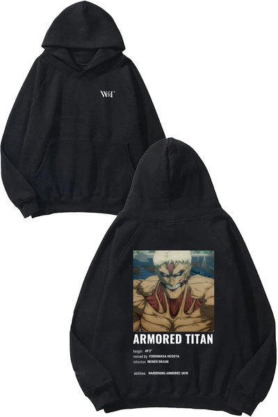 THEWERT Attack On Titan Armored Design Rucsac cu imprimeu Negru cu glugă Swea...
