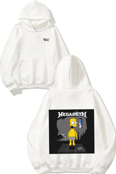 THEWERT Megadeth Simpson Design Spate cu imprimeu Alb cu glugă Swea tricou