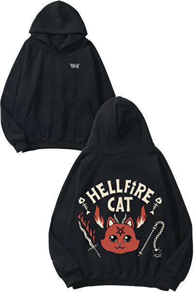 THEWERT Hellfire Cat Design Leđa Štampano Crna Sa kapuljačom Dukserica