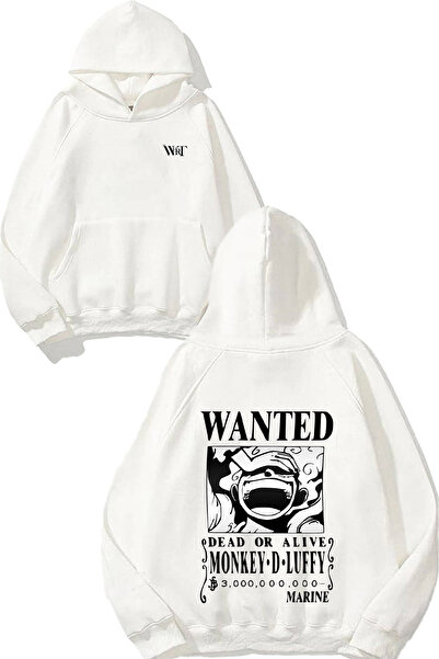 THEWERT Monkey D Luffy Wanted Design Backpack Printed White Hooded Sweatshirt