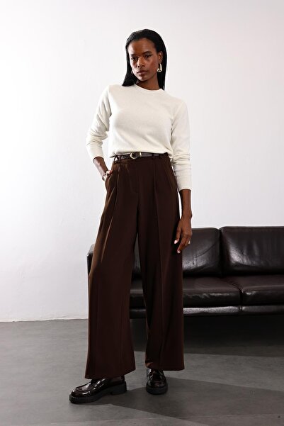 5in1Canpolat Brown High Waist Palazzo Pants 1594