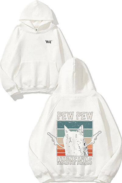 THEWERT سترة كات بيوي بيوي ديزاين مطبوع بيضاء بغطاء رأس