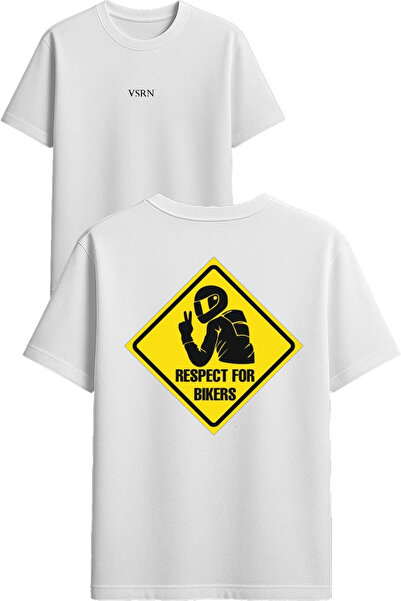VSRN Tricou supradimensionat alb cu imprimeu design „Respect for bikers”