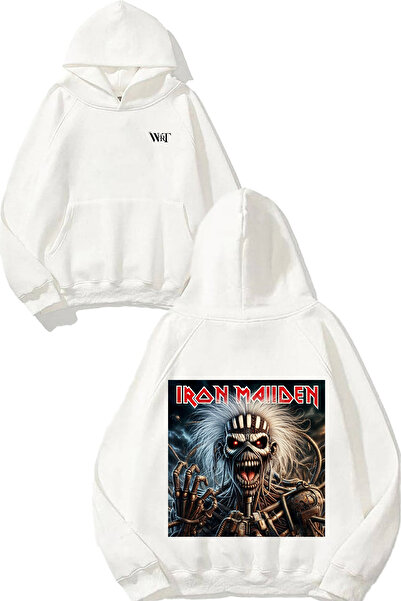 THEWERT Iron Maiden Skull Head Design Spate cu imprimeu Alb cu glugă Swea tricou