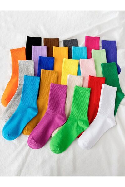 VORGU 2’li Renkli Kolej Çorap Çok Renkli Spor Çorap Tayt Çorap