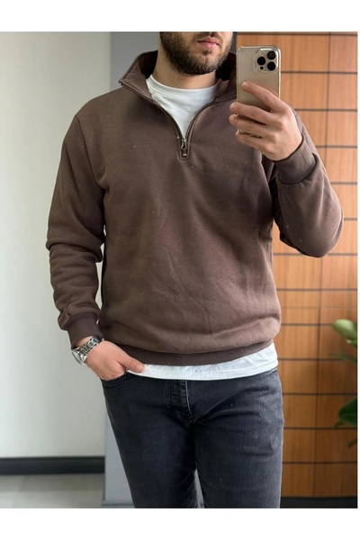 BRLKN Unisex Mock Neck Half Zipper Oversized Sweatshirt