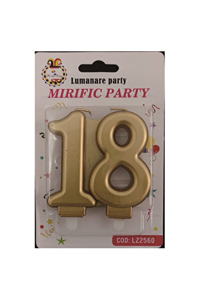 Mirific Party Lumânare aurie tip tort, 8×7 cm, 18 ani (majorare)