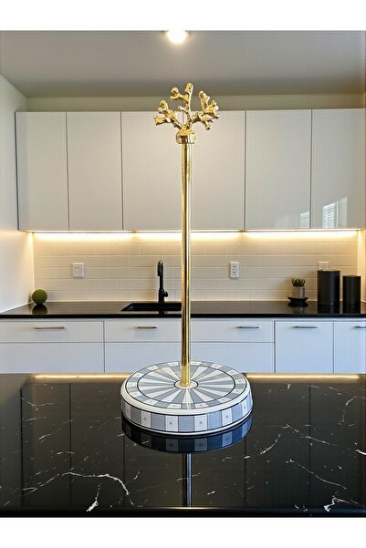 ferayhome Paper Towel Holder Roll Napkin Holder Kitchen Accessory Ceramic Gray Checker Vertical Pattern Gold - Feray Home