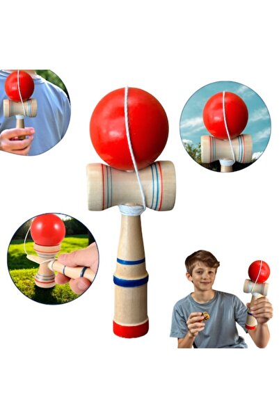Juls Kendama Maple Wood Pro, 19 cm - Large, Traditional Japanese Balance Game, Finish, Red