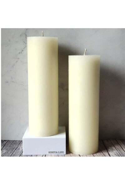 Generic Set of 2 Ivory Pillar Candles| 3 x 9inch | Unscented & Dripless Candl...