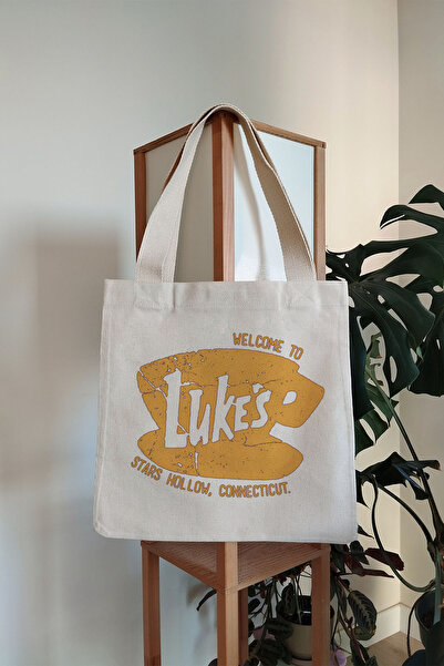 Tee&more. Gilmore Girls Luke's Printed Canvas Tote Bag with Gusseted Gusseted Velcro Closure and Inner Pocket