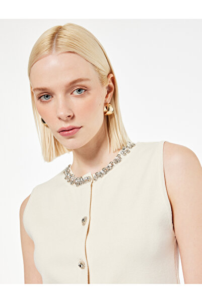 Koton Buttoned Crew Neck Stone Knit Vest