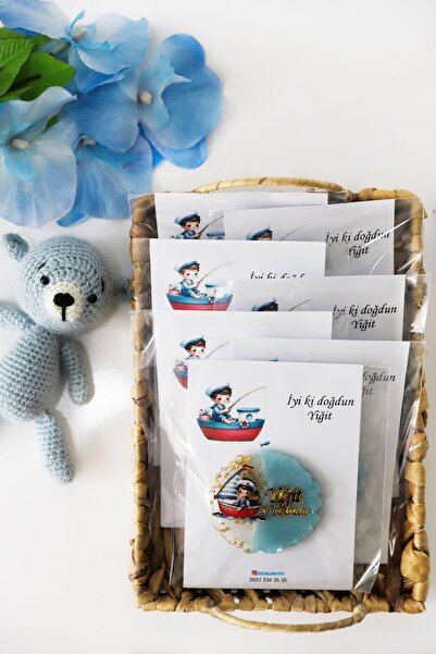 Broşürevim Denizci Kayık İçi Çocuk Figürlü Kişiye Özel Erkek Çocuk Doğum Günü...