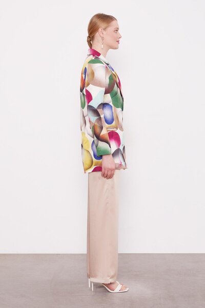 Levidor Μπεζ μπουφάν με σχέδιο διπλό πέτο