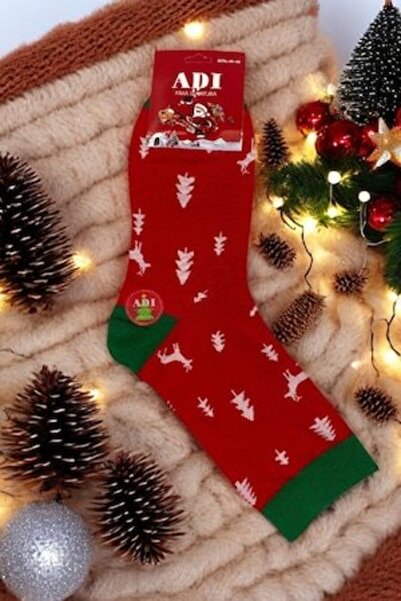 Tina Adi - Long Christmas Pattern Socks, Cotton, Red, 40-46 EU
