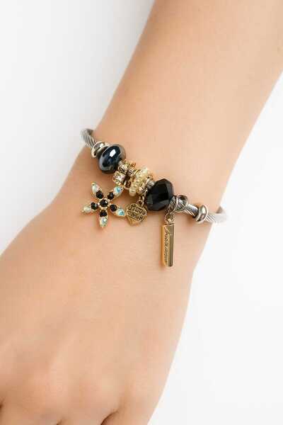 cmtgroup Women's Silver Bracelet Decorated with Crystal Flower Pendant and Lu...
