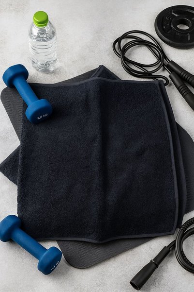 Mela Home Black Fitness-Sports Towel 2 Pieces -Quick Dry-Hairdresser and Barber Towel 50*90 cm