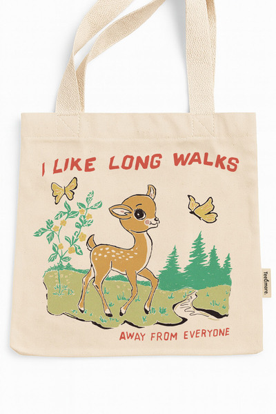 Tee&more. Long Walks Away from Everyone Printed Canvas Tote Bag with Gusseted Gusseted Velcro Closure and Inner Pocket