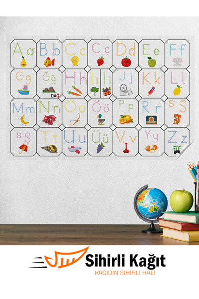 Practino Sihirli Kağıt Türkçe Alfabe 100x70cm Statik tutunma özellikli