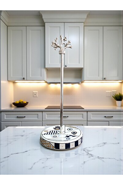 ferayhome Paper Towel Holder Roll Napkin Holder Kitchen Accessory Ceramic Hamse Pattern Silver - Feray Home