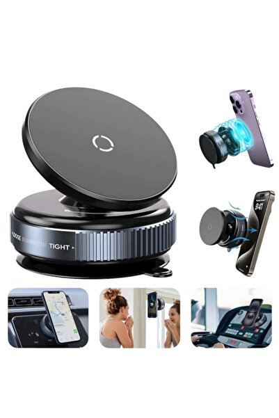 KILIF HOUSE 360 Derece Dönebilen Vakumlu Magnetik Telefon Tutucu Ayna-Cam-Araç İçi Siyah K009
