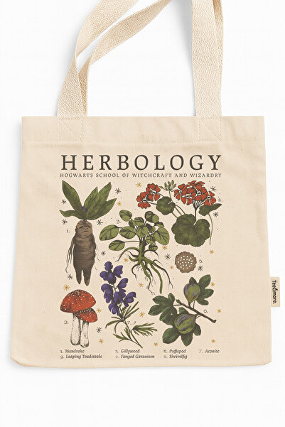 Tee&more. Hogwarts Herbology Printed Canvas Tote Bag with Gusseted Gusset, Velcro Closure and Inner Pocket