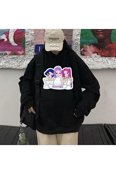 Minga London Unisex Huntrx Style Colorful Printed Black Oversized Sweatshirt