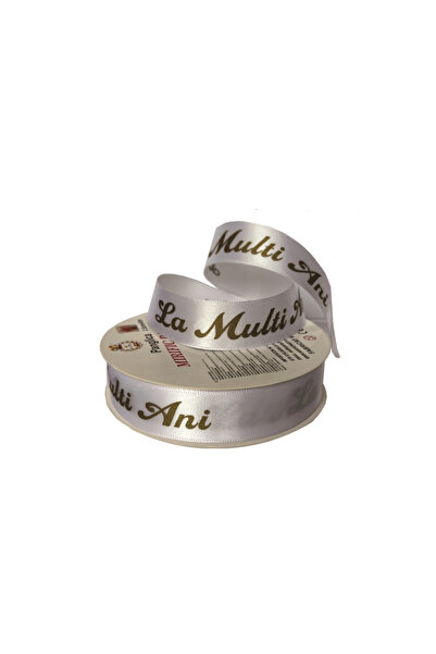 Mirific Party Panglică de satin, albă, 45 m x 2,5 cm, la multi ani, QT8262