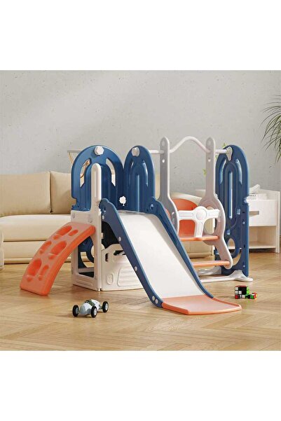 FULLJOY 4-in-1 Slide and Swing Set with Basketball Hoop and Climbing Rod for Kids, Indoor and Outdoor Playground Set for Toddlers