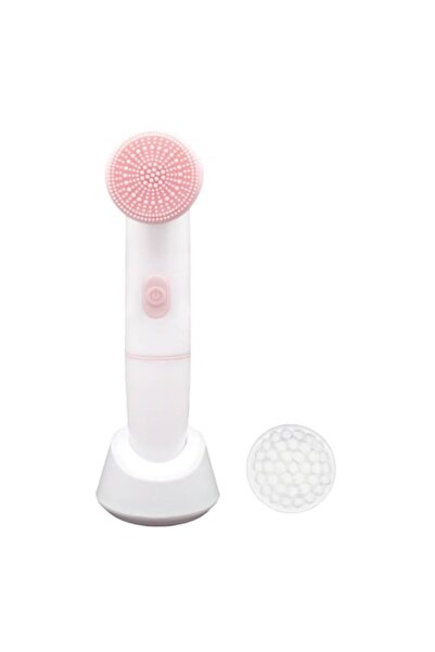 MYONNA IT & E- COMMERCE Facial Cleansing Device, 2 Speeds, Silicone Brush & Soft Bristles, Pink/White