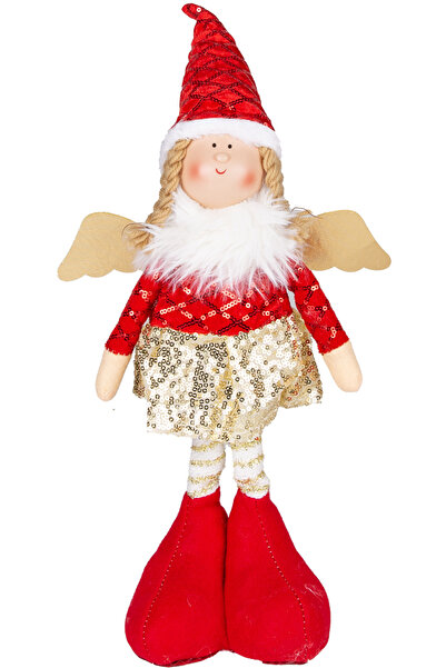 Herdekora Christmas Ornament, Standing Winged Fairy Figure, Red - Gold Skirt, 17X44 cm