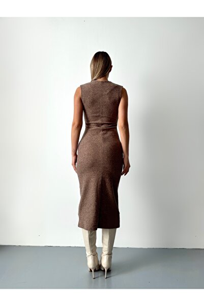 Somut istanbul Buttoned V-Neck Vest Detail Midi Dress