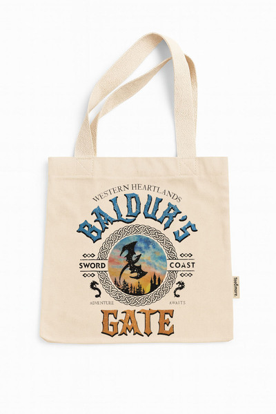 Tee&more. Baldur's Gate Printed Canvas Tote Bag with Gusseted Velcro and Inner Pocket