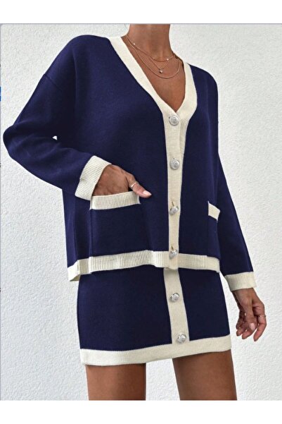 KENZA'A TRİKO Set de tricotaje cu mini-fustă cu detaliu cu nasturi