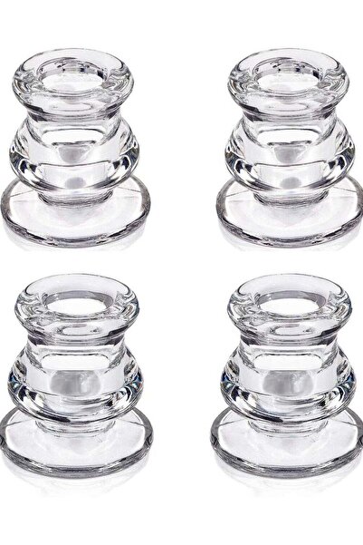 Generic 4Pcs Candlestick Holders Bulk,Taper Candle Holders for Table Centerpiece - Thick Glass Candle Holde