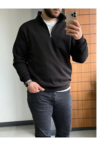 BRLKN Unisex guler ridicat cu fermoar pe jumătate supradimensionat Swea tricou